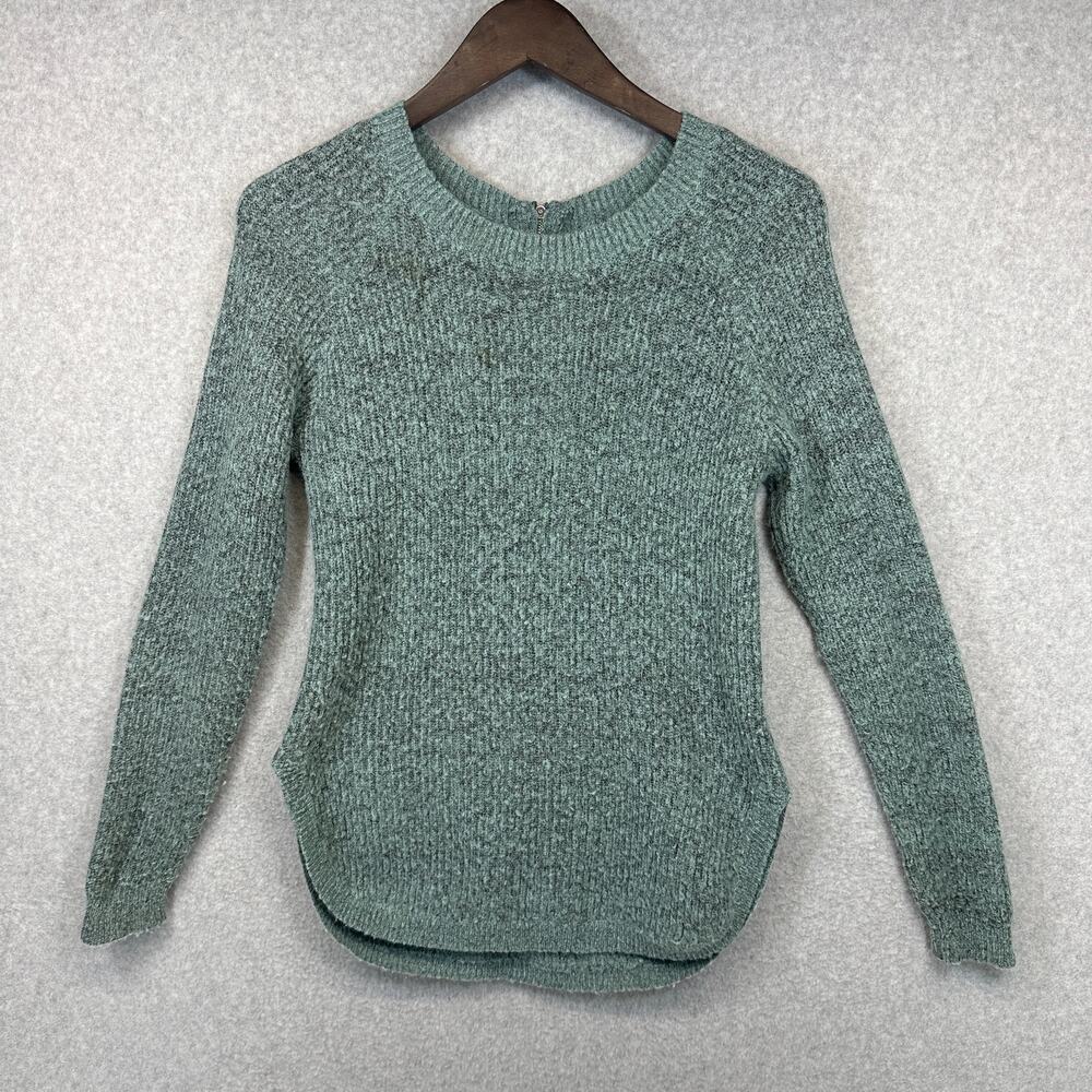 Rhapsody Sweater Womens Size XS Green Acrylic Blend Pullover Back Zip Crewneck